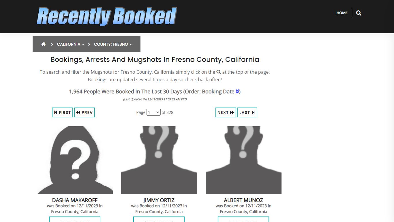 Bookings, Arrests and Mugshots in Fresno County, California